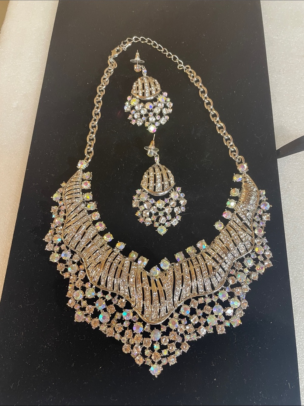 Gold-Tone Aurora Crystal Statement Necklace and Earrings Set